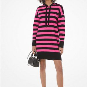 Michael by Michael Kors Striped Cotton-Blend Hoodie Dress (Size M)